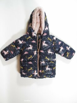 Zimní modrá bunda s obrázky pro holky secondhand Zimní modrá bunda s obrázky pro holky secondhand
