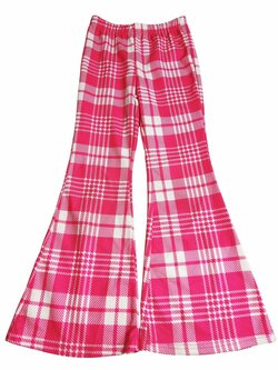 Zvonové kalhoty růžovo-bílé kostkované secondhand