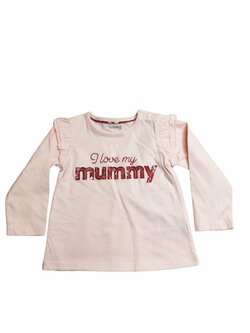 Růžové triko s volánky a nápisem dlouhý rukáv outlet Nutmeg