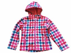 Kostkovaná jarní bunda růžová s kapucí pro holky secondhand Trespass