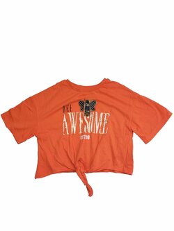 Oranžové triko typu crop s obrázkem pro holky secondhand River Island