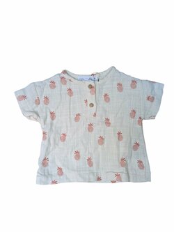 Žluté tričko s hnědými obrázky ananasu secondhand Zara