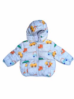 Zimní bunda šedá žíhaná s obrázky pro kluky secondhand M&S Zimní bunda šedá žíhaná s obrázky pro kluky secondhand M&S