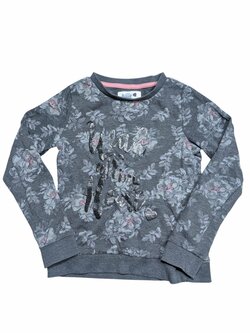 Šedá kytkovaná mikina s nápisem pro holky secondhand PocoPiano Šedá kytkovaná mikina s nápisem pro holky secondhand PocoPiano