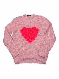 Chlupatý svetr pro holky růžový se srdíčkem secondhand George Chlupatý svetr pro holky růžový se srdíčkem secondhand George