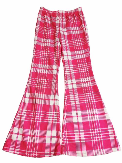 Zvonové kalhoty růžovo-bílé kostkované secondhand