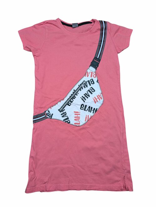 Růžové šaty s potiskem a krátkým rukávem secondhand