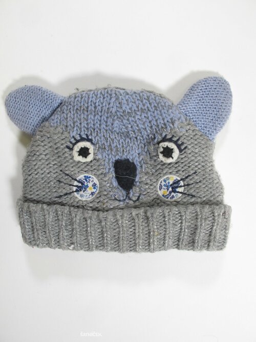 Zimní šedo modrá čepice pro holky  s oušky  secondhand