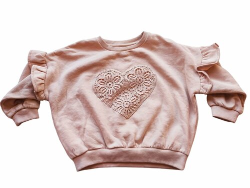 Světle růžová mikina se srdíčkem pro holky secondhand 