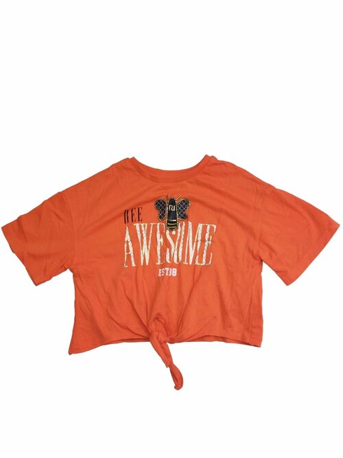 Oranžové triko typu crop s obrázkem pro holky secondhand River Island