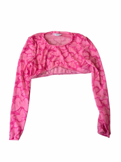 růžový sťovaný top s dlouhým rukávem s  motýlky pro holky secondhand  Candy