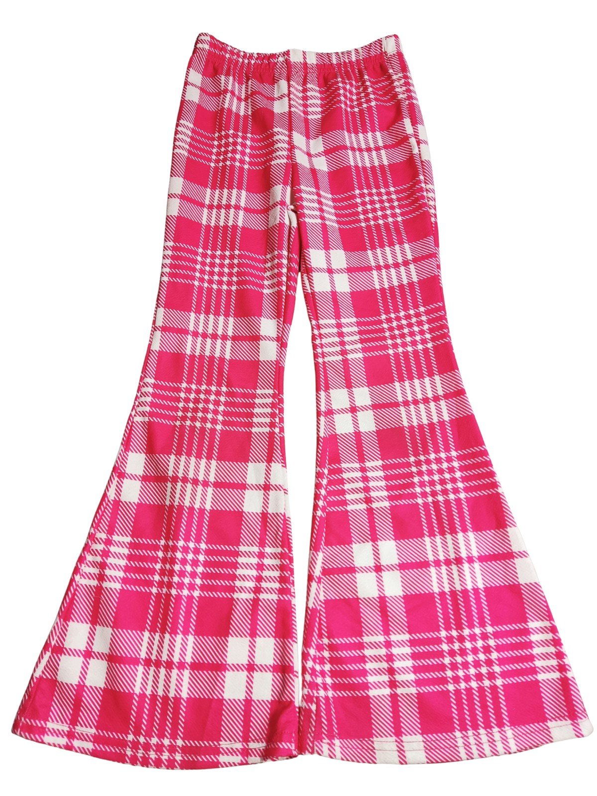 Zvonové kalhoty růžovo-bílé kostkované secondhand