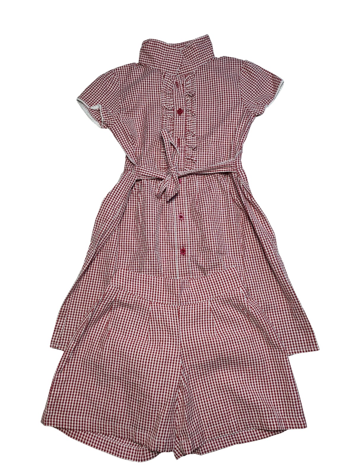 set červenobílé kostkované šaty + kraťasy pro holky secondhand 