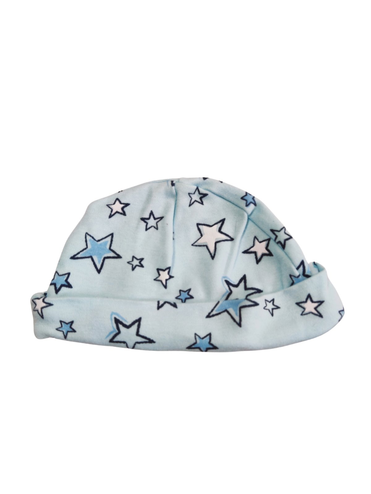 Modrá novorozenecká čepička s hvězdami secondhand