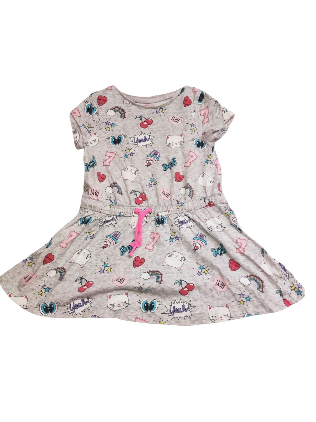 Šedé šaty s obrázky na šňůrku secondhand F&F