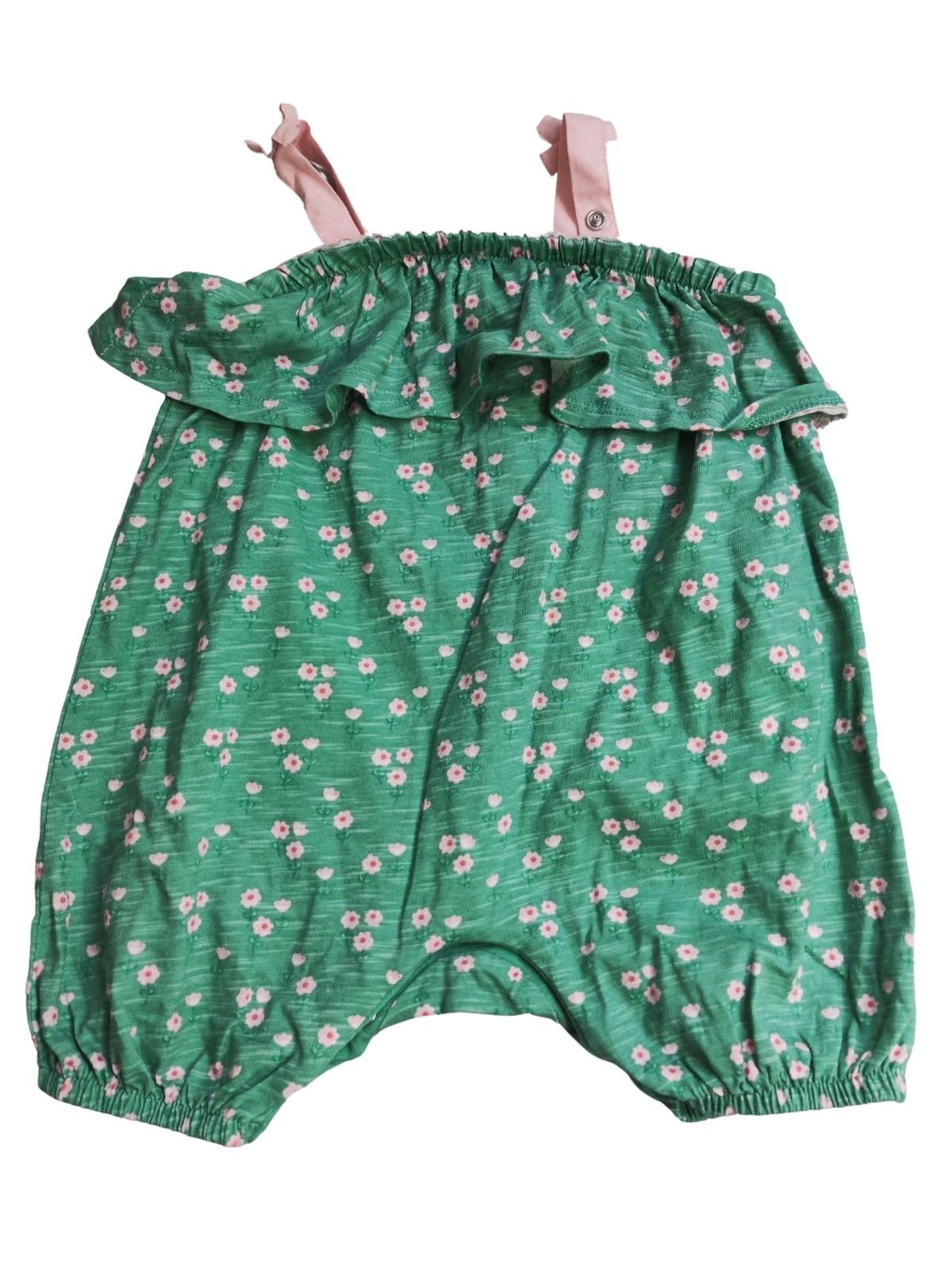 Zelený overal s kytkami na ramínkách pro holky secondhand mothercare