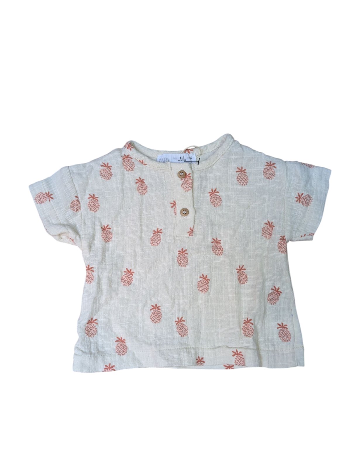 Žluté tričko s hnědými obrázky ananasu secondhand Zara