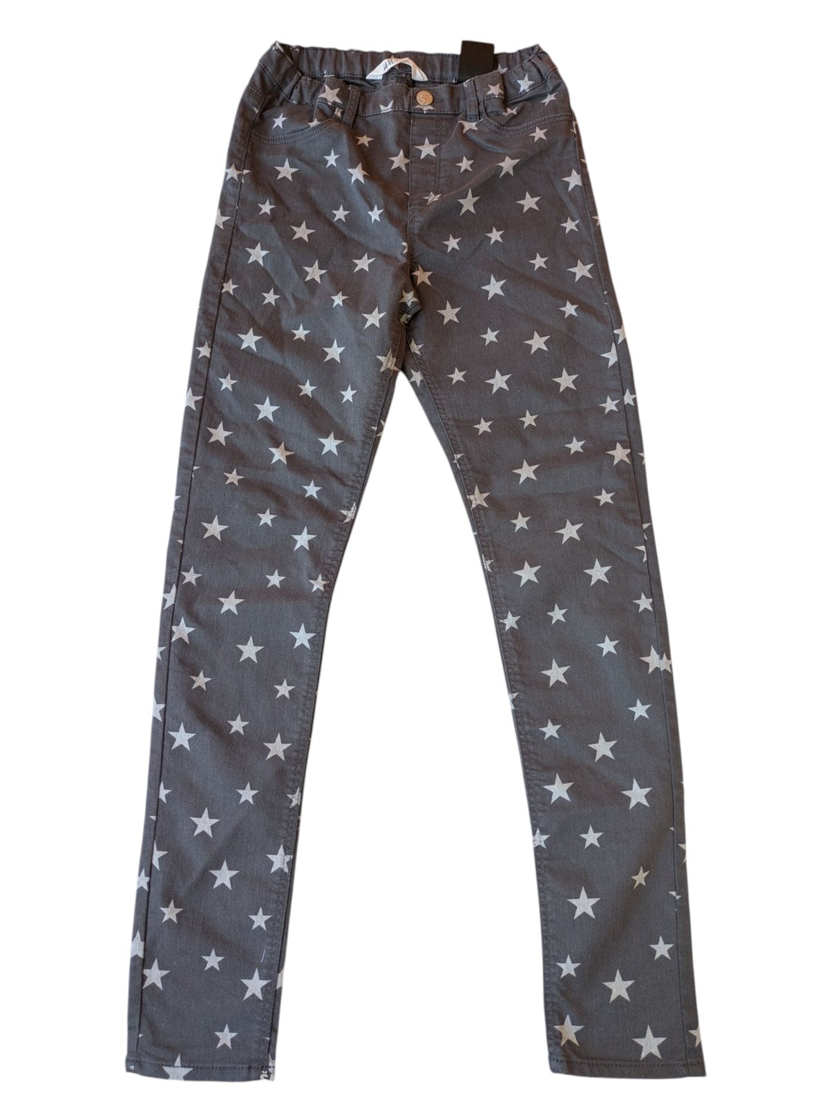 tmavě šedé skinny džíny s hvězdami pro holky secondhand HM