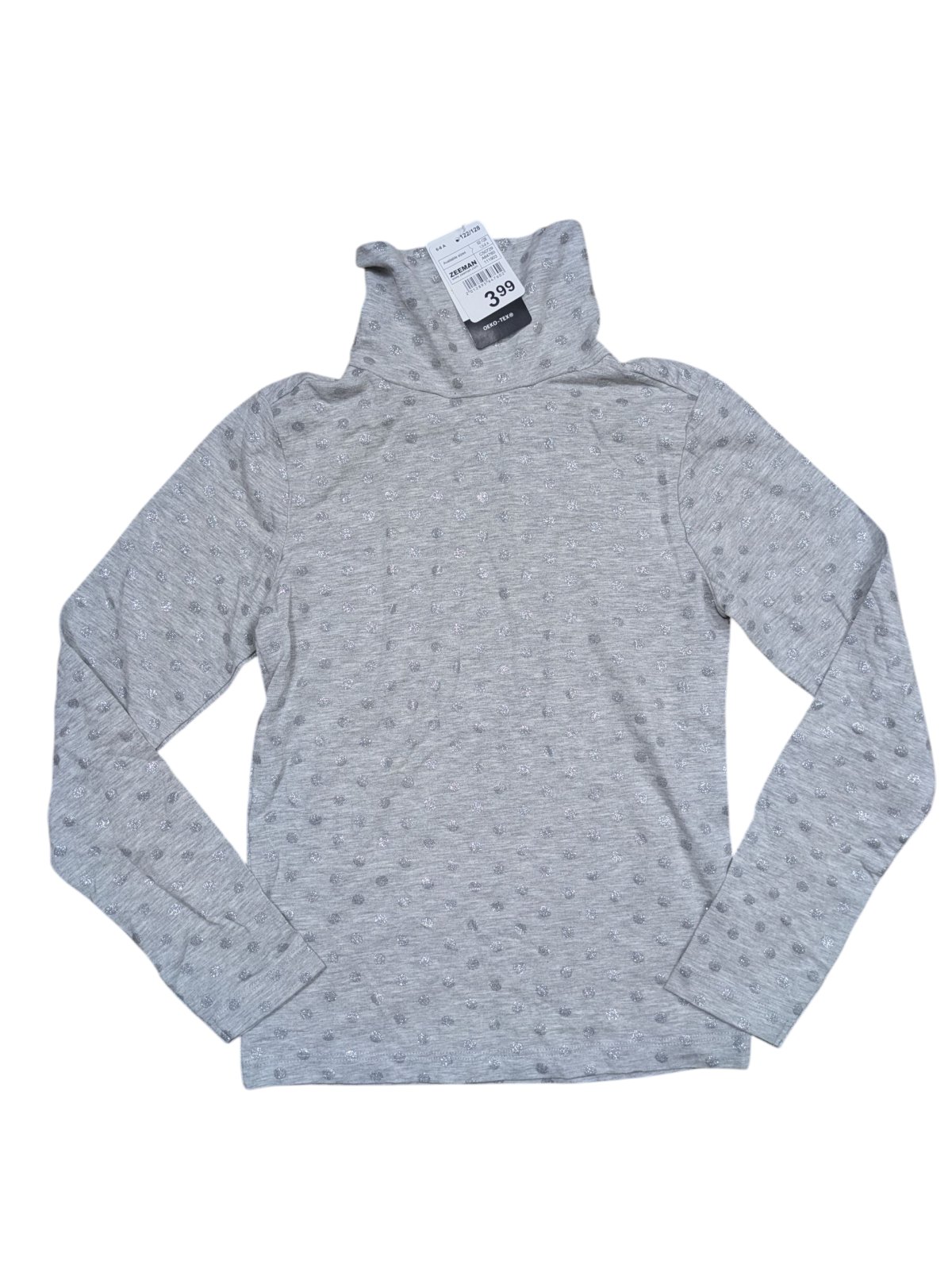 Šedé elastické triko se třpytivými puntíky pro holky outlet Oeko Tex