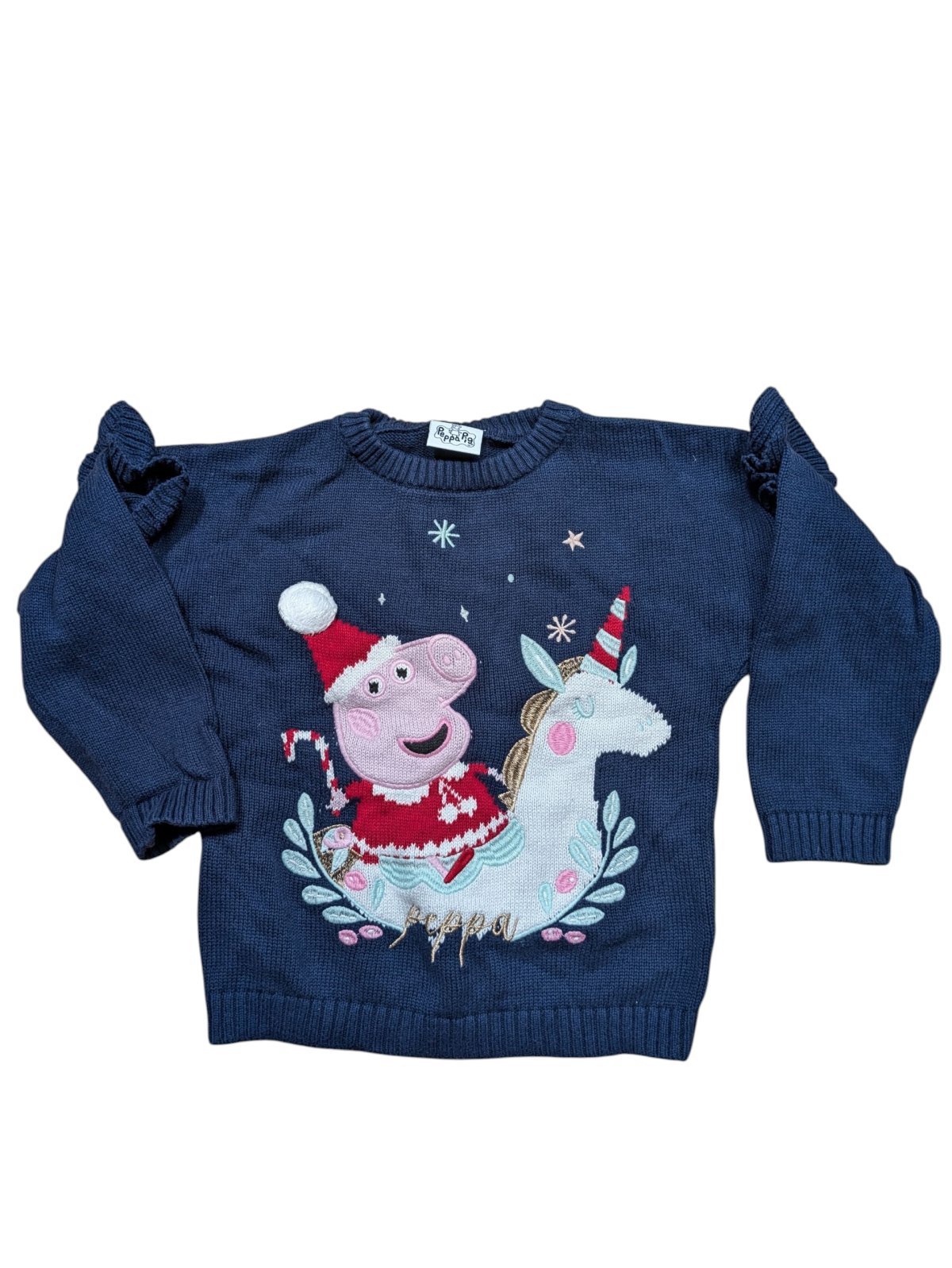 Tmavě modrý vánoční svetr pro holky secondhand Prasátko Peppa