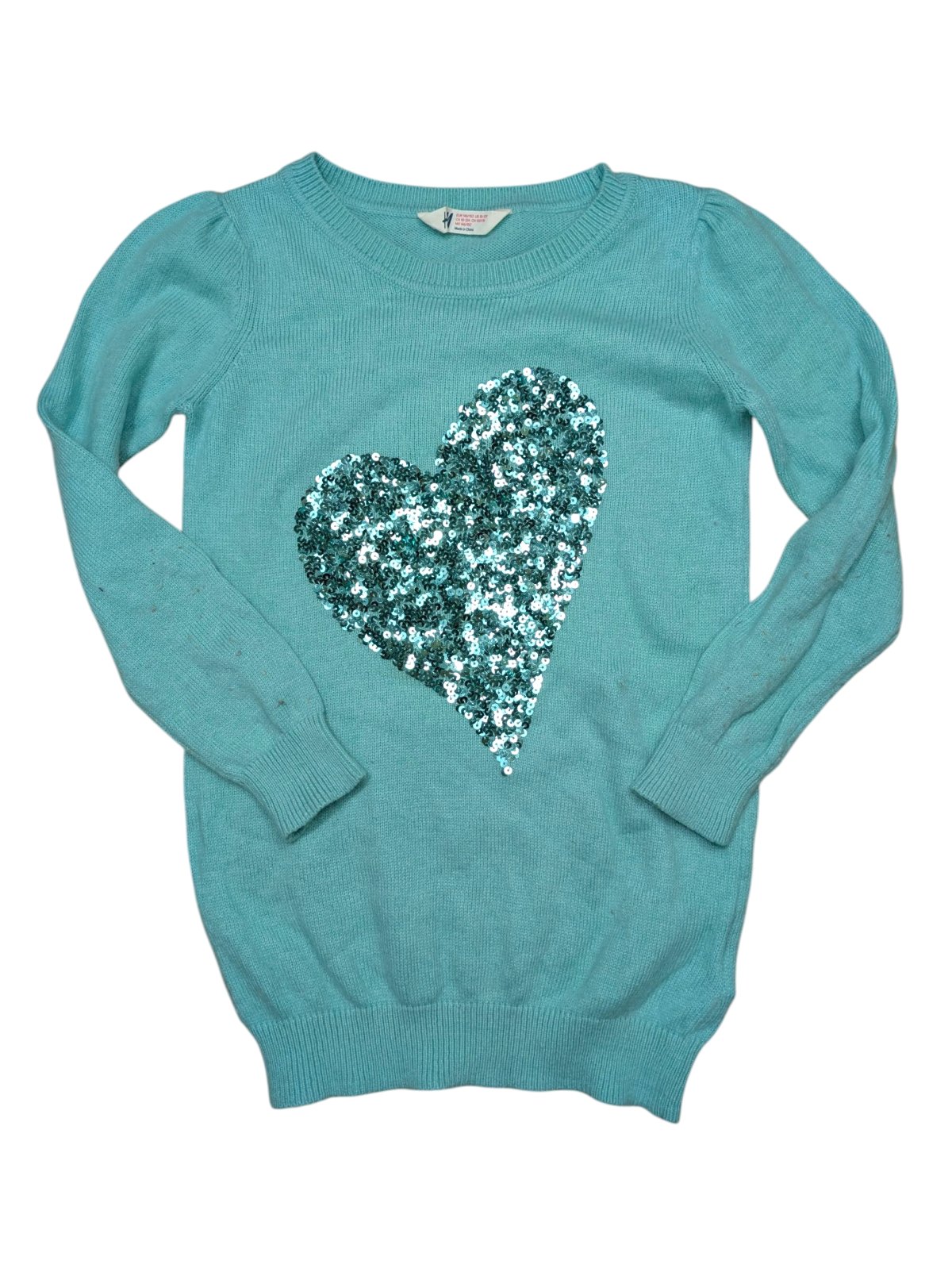 Tyrkysový svetr se srdíčkem pro holky secondhand H&M