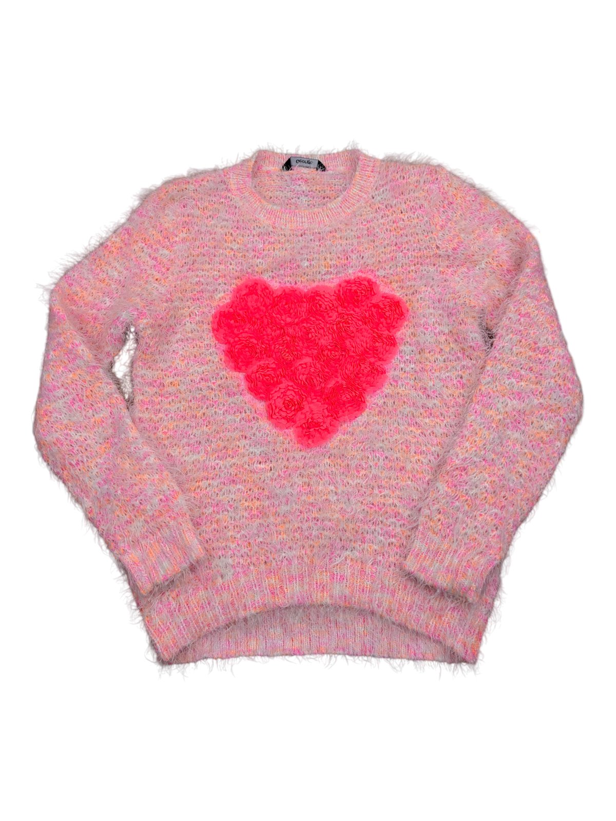 Chlupatý svetr pro holky růžový se srdíčkem secondhand George