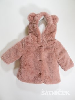 Růžový kabátek chkupatý   pro holky   s oušky secondhand