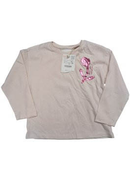 Světle růžové triko s obrázkem dlouhý rukáv pro holky outlet Zara