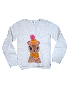 Světlý svetr s obrázkem pro holky secondhand H&M