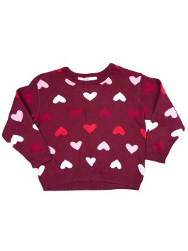 Červený svetr se srdíčky pro holky secondhand H&M